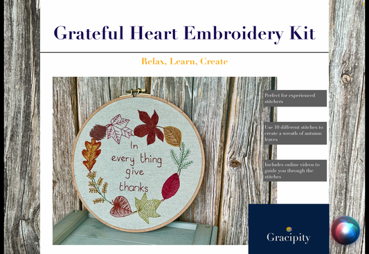 Grateful heart embroidery kit